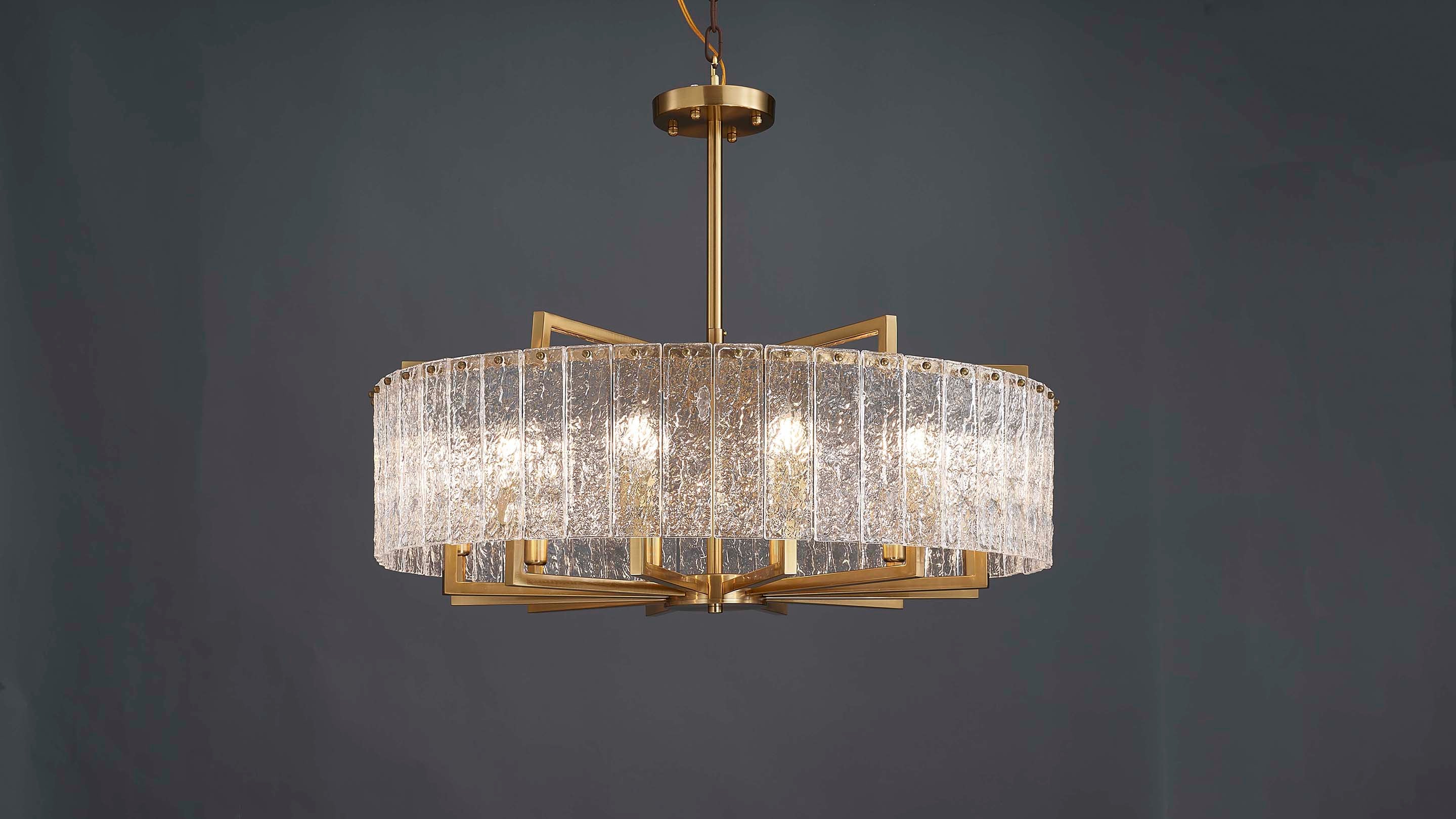 Hestia crystal round chandelier Turn On Display.
