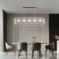 Luxurious crystal Hestia crystal pendant light above the dining table.