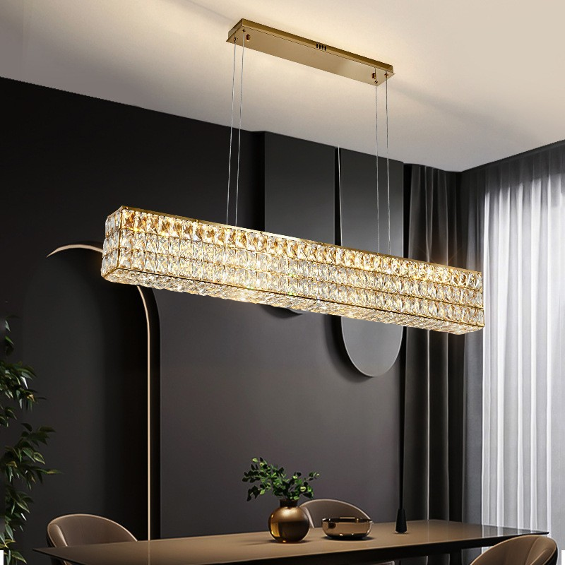 Rectangular crystal chandelier of Cacci in dinning room, the best crystal lighting of MOSA Lighting.