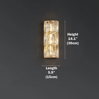 Medium size of crystal wall sconce, the height and length of crystal lighting are 14.1 and 5.9 inch.